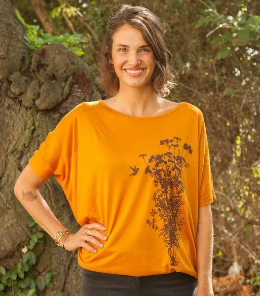päfjes päfjes Pflanzen Kolibri - Fair gehandeltes Kurzarm Flowshirt aus Modal, Rosa, – Produktbild 2 von 4