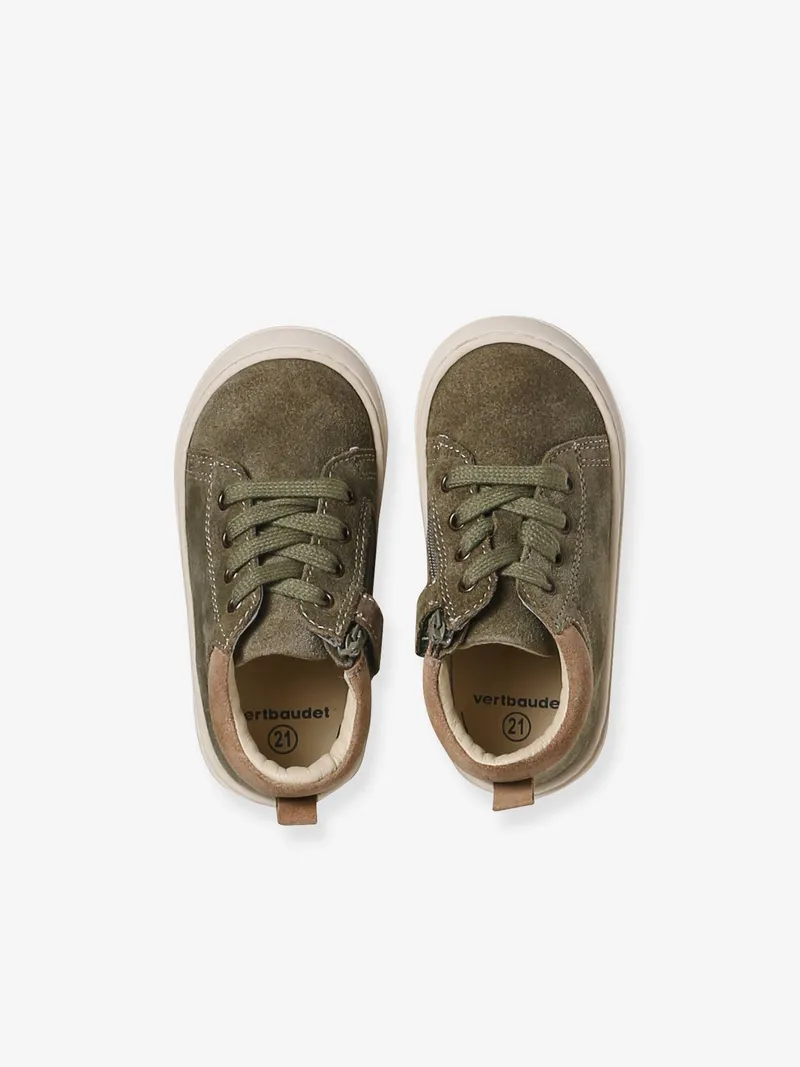 Vertbaudet Vertbaudet Baby Lauflernschuhe mit Schnürung aus weichem Leder, Khaki, – Produktbild 4 von 4