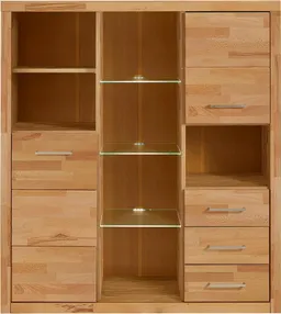 OTTO home Highboard Ribe,130cm breit145cm hoch,Fronten Massivholz,12 Fächer, Korpus aus Holzwerkstoff, Metall Griffe,Böden versetzbar – Produktbild 1 von 1
