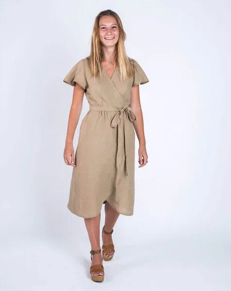 Aatise Aatise 100% Leinen-Wickelkleid mit Schmetterlingsärmeln Zargot, Beige, – Produktbild 4 von 4