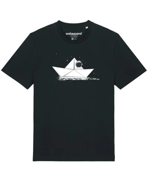 watapparel watapparel T-Shirt Astronaut in paper boat, Black, – Produktbild 1 von 4