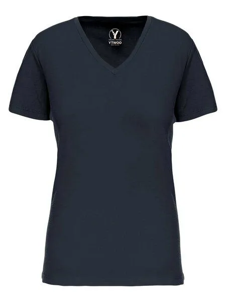 YTWOO YTWOO Basic Damen T-Shirt mit V-Ausschnitt aus Bio-Baumwolle in Conversion, Navy, – Produktbild 2 von 2