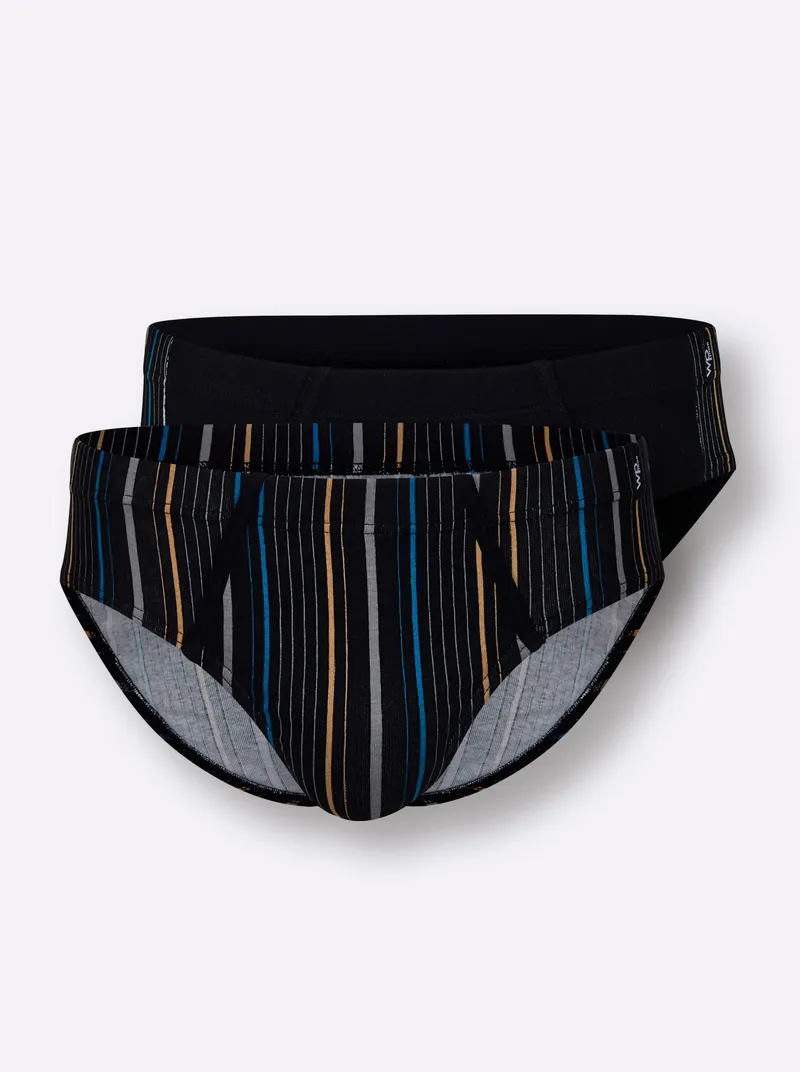 wäschepur men Slip schwarz + schwarz-gestreift, Schwarz + schwarz-gestreift, – Produktbild 1 von 2