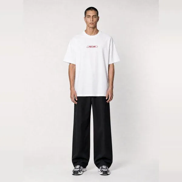 hey hey studios hey hey studios Herren T-Shirt „Script“ bestickt aus Bio-Baumwolle, Weiß, – Produktbild 1 von 3