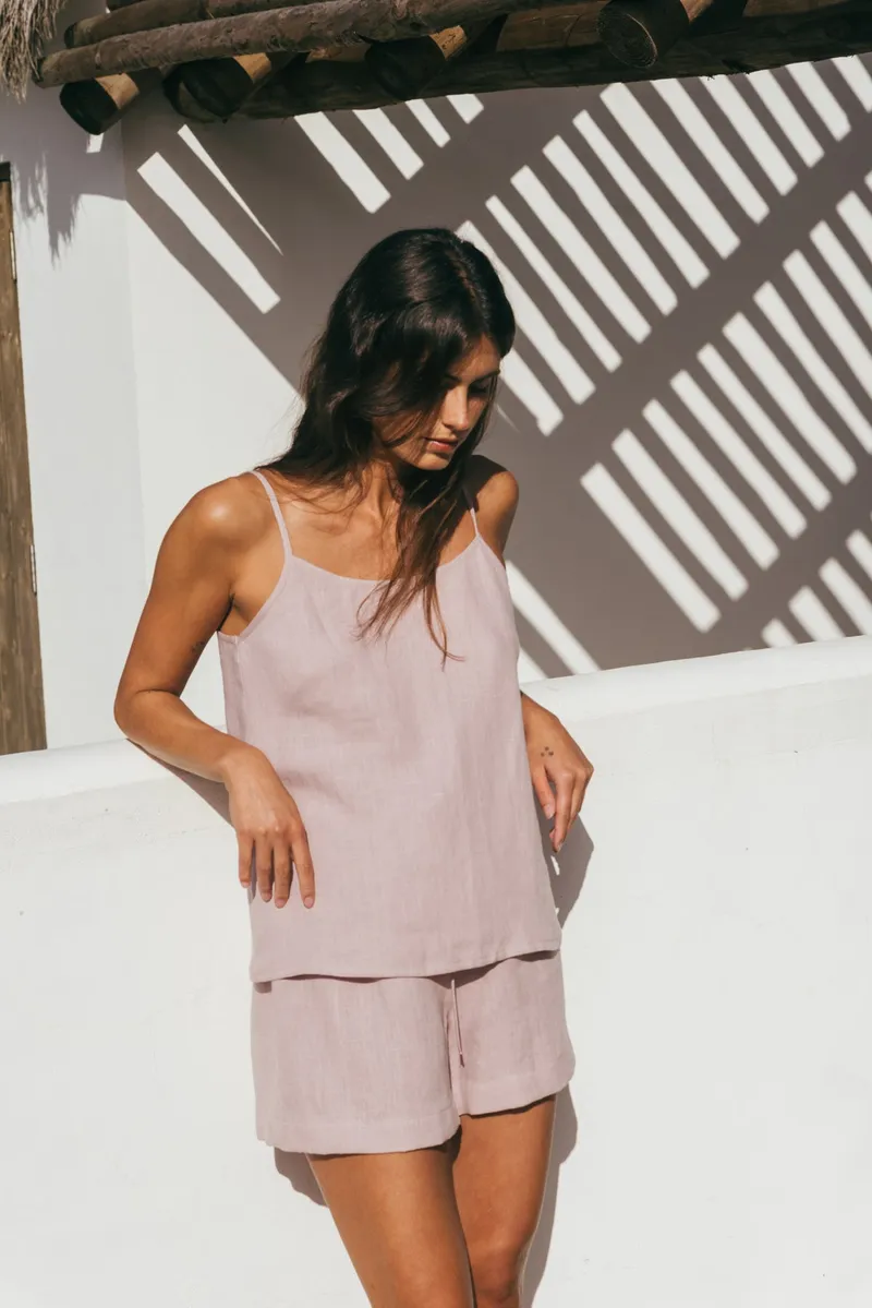 AmourLinen AmourLinen Damen vegan Set Pyjama Nachteule Dusty Rose, Hell-pink, – Produktbild 1 von 2