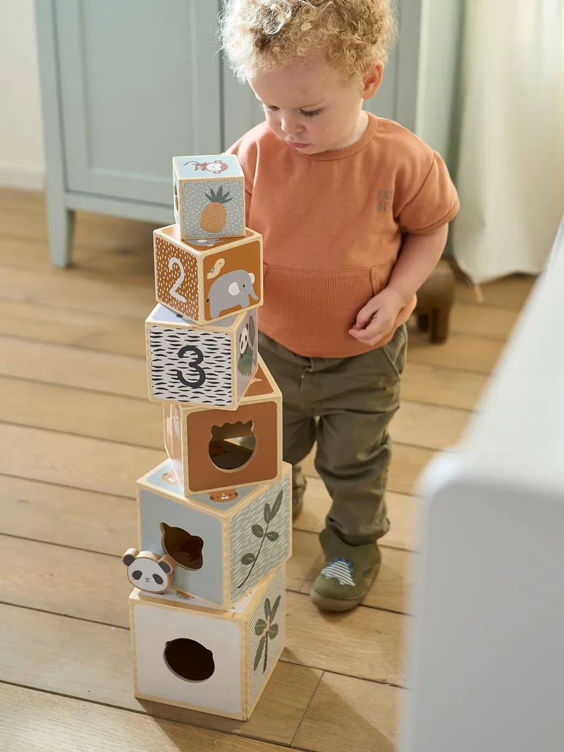 Vertbaudet Baby Stapelturm mit Steckspiel aus Holz FSC®, Mehrfarbig/pandafreunde, – Produktbild 3 von 4
