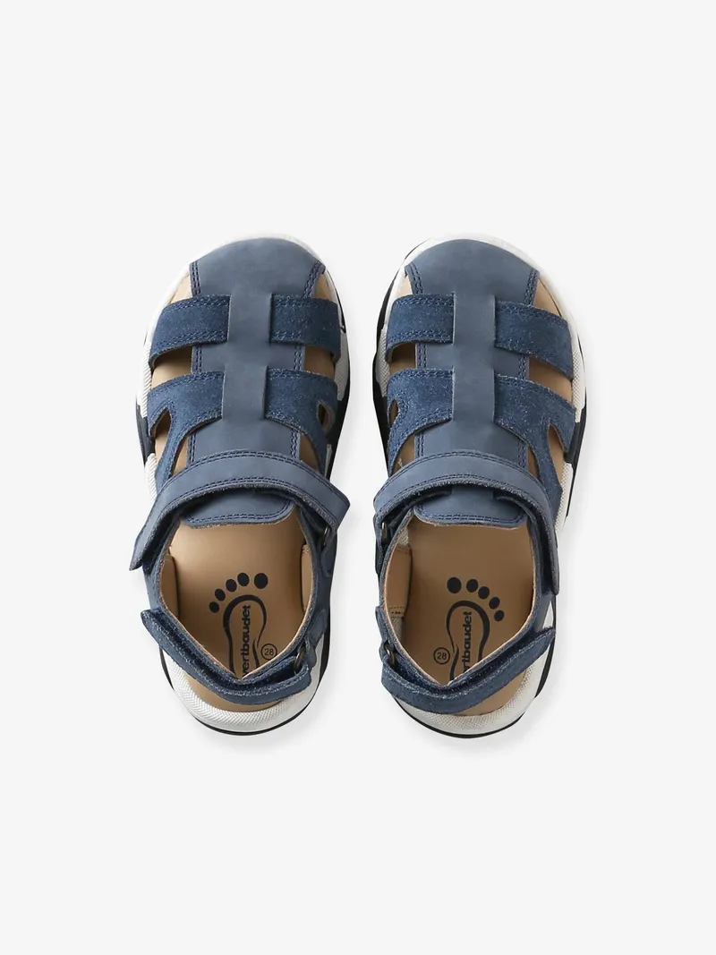Vertbaudet Kinder Leder-Sandalen mit 2 Klettriemchen und Anziehtrick set, Set blau, – Produktbild 4 von 4