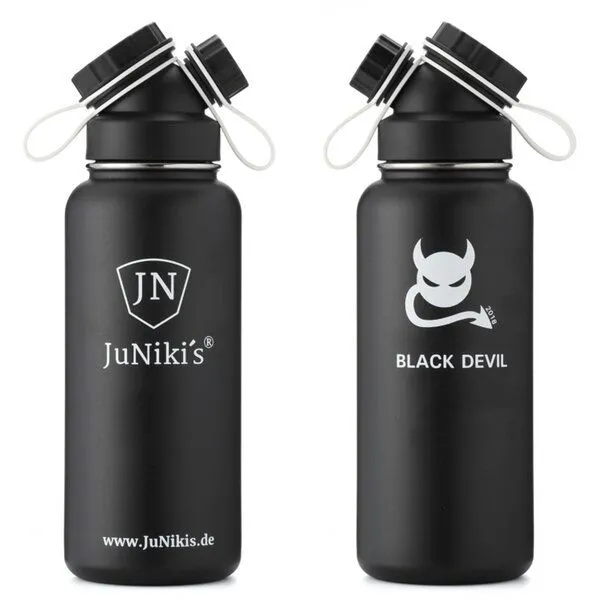JN JuNiki's JN JuNiki's Exklusive JuNiki´s Trinkflasche XL aus Edelstahl Vakuum-isoliert 1L/32oz – limitierte Sonderedition „Black Devil“ – Produktbild 1 von 4