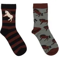 Walkiddy Kinder Socken Bio-Baumwolle Joyful Horses braun von Walkiddy, GOTS-zertifizierte, vegane, hautfreundliche Socken mit Pferdemotiv für empfindliche Kinderfüße – Produktbild 1 von 1