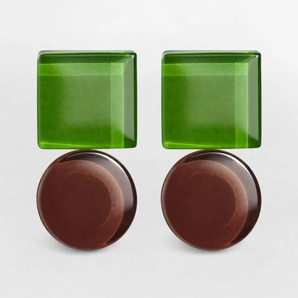 ALEXASCHA ALEXASCHA Geometrische Statement Ohrringe aus Glas | Bauhaus Design | 16 Farbkombinationen, Grün & braun, – Produktbild 1 von 4