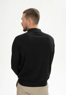 MELA MELA Herren vegan Gestricktes Polohemd Mit Langen Ärmeln Harish Schwarz – Produktbild 1 von 1