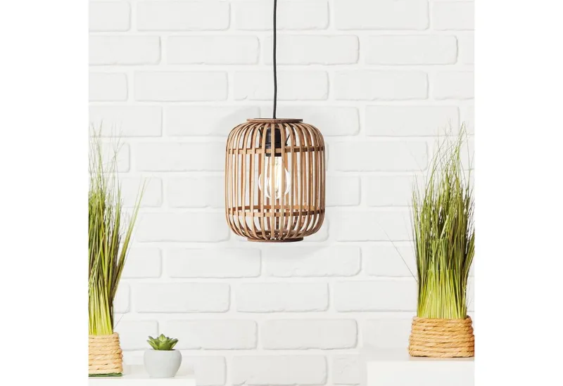 Brilliant Brilliant Pendelleuchte Woodrow, ohne Leuchtmittel, Bambus Lampe im Boho Stil, 130 x 21 cm, E27, Braun, – Produktbild 3 von 3