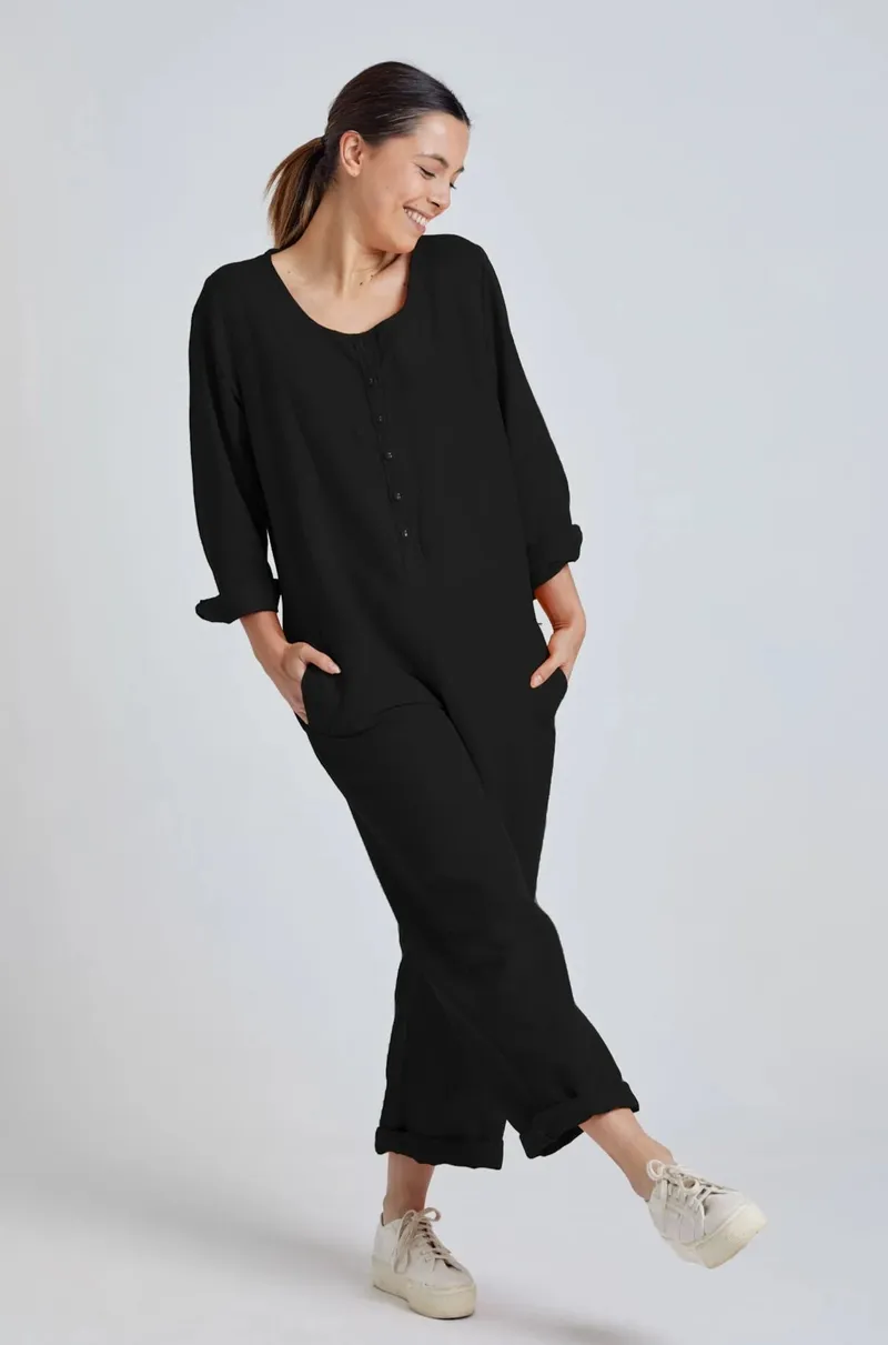 Flax and Loom Flax and Loom Damen vegan Jumpsuit Clara Schwarz, Schwarz, – Produktbild 2 von 2