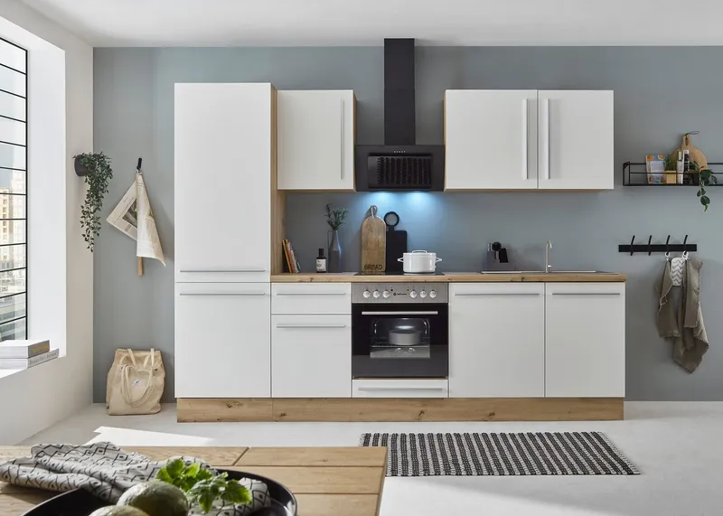 KOCHSTATION Küchenzeile KS-Florida mit 38mm starker Arbeitsplatte, Breite 280 cm, wahlweise mit E-Geräten, Soft-Close-Funktion, Weiß, – Produktbild 3 von 8