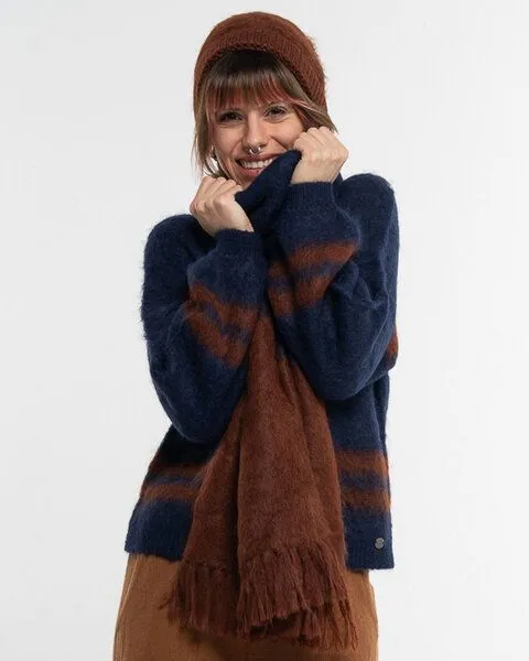 Alma & Lovis Alma & Lovis Flauschiger Strickschal aus gebrushter Alpakawolle | Brushed Scarf, Navy (blau-braun), – Produktbild 1 von 4