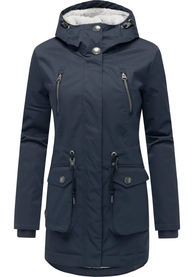 ragwear ragwear Kurzmantel Ellsa YOUMODO Winterparka mit auffälligen Taillenzugkordeln und Kapuze, Blau, – Produktbild 2 von 4