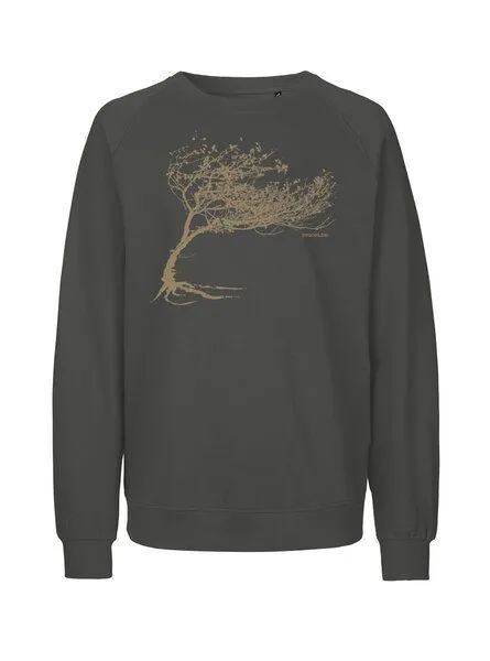 Peaces.bio - handbedruckte Biomode Peaces.bio - handbedruckte Biomode Bio Damen-Sweatshirt Loose Fit Windy Tree, Graphitgrau, – Produktbild 1 von 2