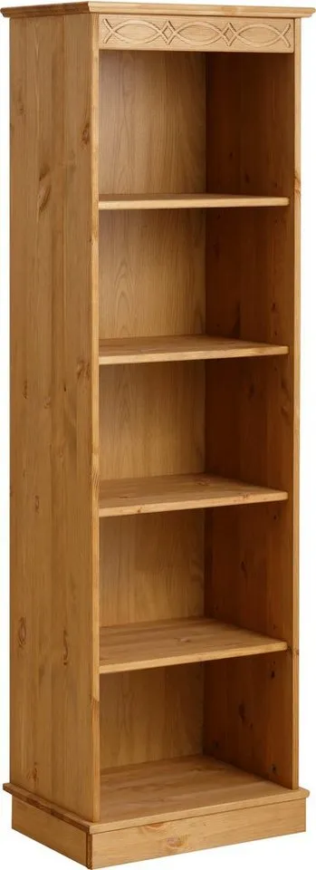 OTTO home Standregal Indra Bücherregal mit 5 Fächern und einer dekorativen Fräsung, aus Massivholz, 4 Einlegeböden, dekorative Fräsung, Beige, – Produktbild 3 von 5