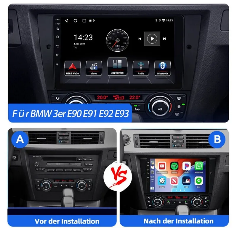 ESSGOO 9'' DAB+ Für BMW 3er E90 E91 E92 E93 Carplay Android15 GPS WIFI RDS BT Autoradio (RDS, 4+64GB(optional), Digitalradio (DAB), FM, GPS, WIFI, Carplay Android Auto Bluetooth EQ USB GPS Navi WIFI Touchscreen), Schwarz, – Produktbild 5 von 5