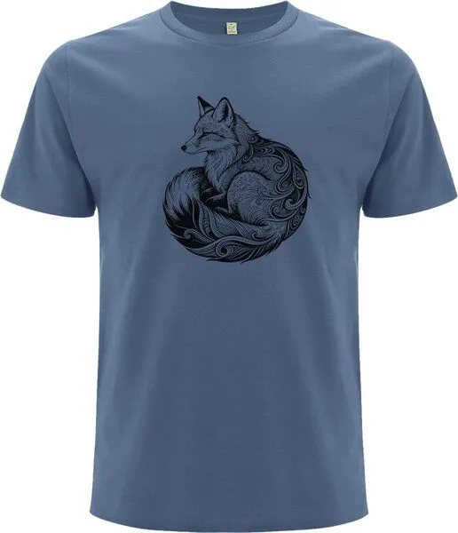 Spreecult Spreecult LineArt Fuchs - Bio und Fair - Männer Unisex T-Shirt - Line Art Fox, Blau, – Produktbild 2 von 2