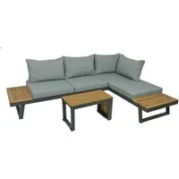 Gartenlounge-Set "FELICE" 3-tlg. 2 Sofas, 1 Tisch, Akazie, Alu schwarz, Textil grau – Produktbild 1 von 1