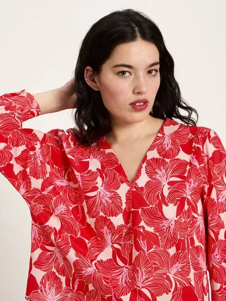 LANIUS LANIUS Bluse mit Kräuseln (GOTS) aus Bio-Baumwolle, Print bloom red, – Produktbild 3 von 4