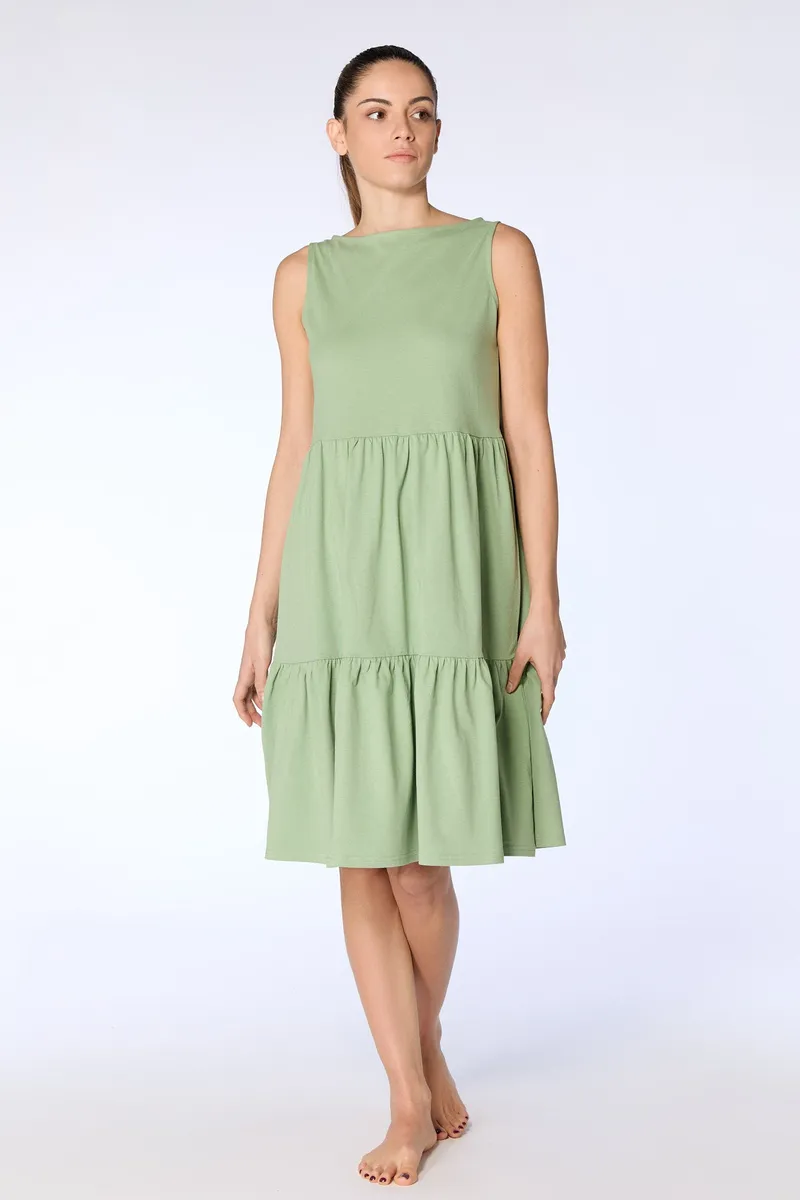 Leela Cotton Leela Cotton Damen vegan Kleid Gekräuselt Basilikum, Hellgrün, – Produktbild 2 von 2
