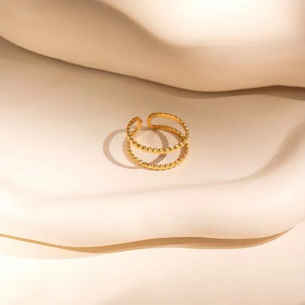 ELEKTROPULLI ELEKTROPULLI Größenverstellbarer Dots Double Ring ca. Ø 17 - 19mm, Gold, – Produktbild 1 von 4