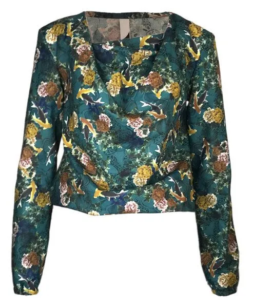 FORMAT FORMAT LIZZ Langarmbluse, Petrol print (fish & flowers), – Produktbild 2 von 2