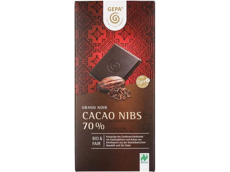gepa GEPA Bio-Zartbitter-Schokolade "Grand Noir" Cocao Nibs 70 %, 100 g – Produktbild 1 von 1