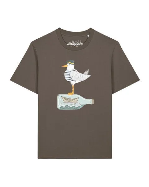 watapparel watapparel T-Shirt Unisex Möwe mit Hut, Mocha, – Produktbild 1 von 2