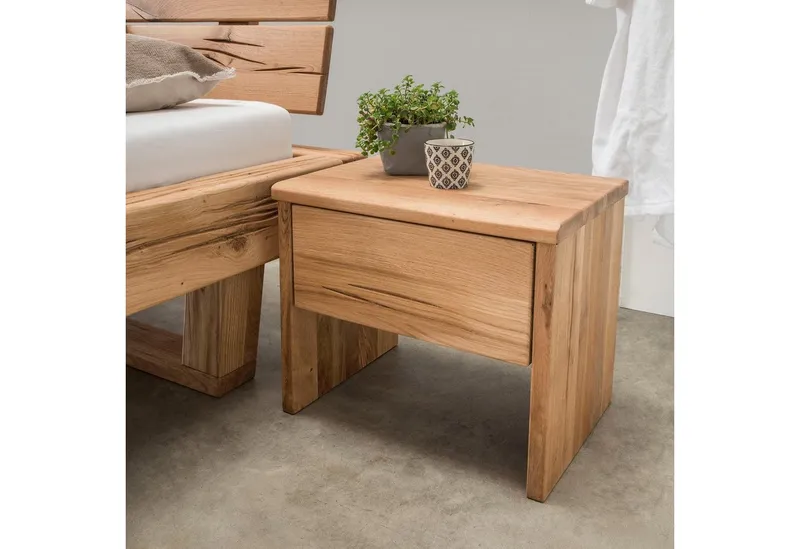 OTTO home Nachtkonsole Ultima Balkenbett Doppelbett, Füße mit Kufenform, Massivholz, Skandinavisches Design, Robust, stabil, FSC zertifiziert, Beige, – Produktbild 3 von 8