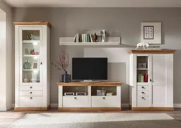 Home affaire Wohnwand Cremona, Anbauwand im Landhausstil, Komplettset, Wohnzimmer-Set, enthält Vitrine, Lowboard, Stauraumelement und Wandboard, 356 cm breit – Produktbild 1 von 1