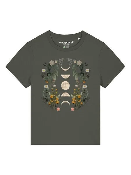 watapparel watapparel T-Shirt Frauen Moonphases & Flowers, Khaki, – Produktbild 2 von 3