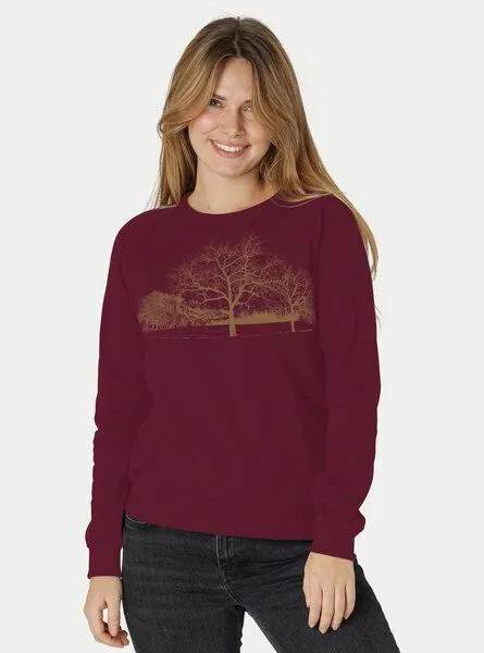 Peaces.bio - handbedruckte Biomode Peaces.bio - handbedruckte Biomode Damen Sweatshirt Landscape, Bordeaux, – Produktbild 2 von 2