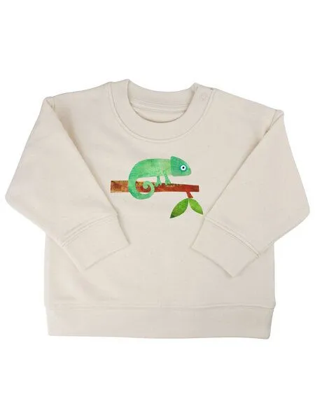 MelaDi Meladi Kinder Baby - Sweater aus Biobaumwolle - Chamäleon auf Creme Latte, Weiß, – Produktbild 1 von 6