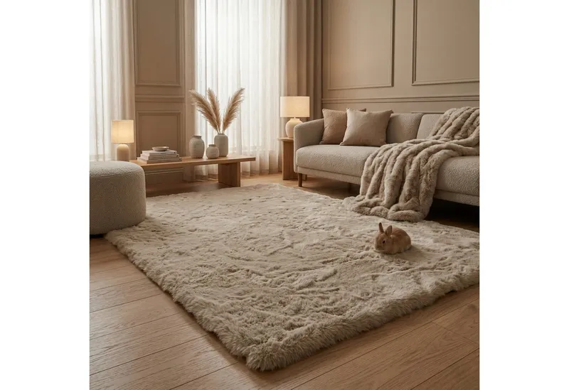 Consilio Concept Fellteppich Teppich Hasenfell Imitat HEAVEN Fell Hochflor rechteckig Höhe: 50 mm, Beige|braun, – Produktbild 3 von 4