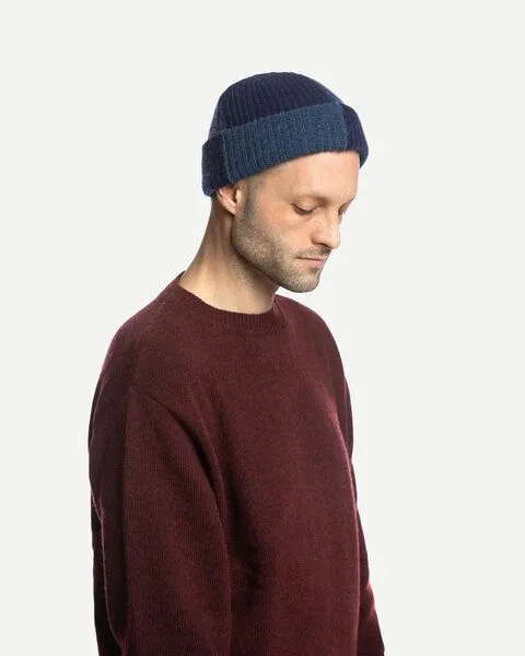 MATONA Matona Fischermütze | Fisherman Beanie | aus Wolle und Baumwolle | GOTS-zertifiziert, Blue melange - navy, – Produktbild 3 von 4