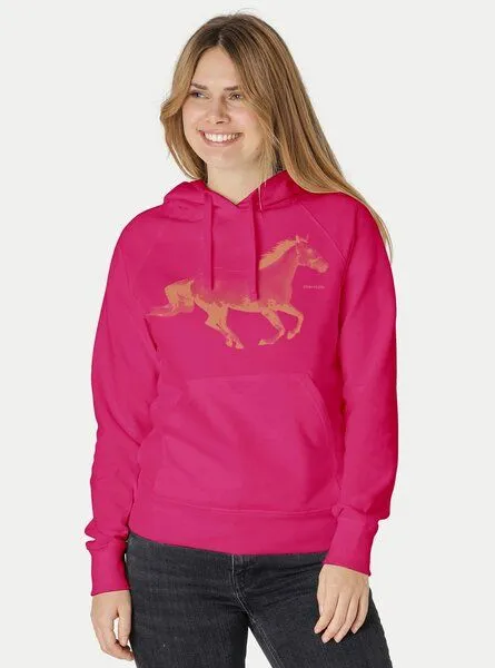 Peaces.bio - handbedruckte Biomode Peaces.bio - handbedruckte Biomode Bio-Damen-Kapuzensweater Horsepower, Pink, – Produktbild 2 von 2