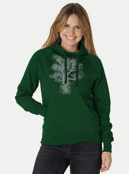 Peaces.bio - handbedruckte Biomode Peaces.bio - handbedruckte Biomode Bio-Damen-Kapuzensweater Chestnut, Flaschengrün, – Produktbild 2 von 2