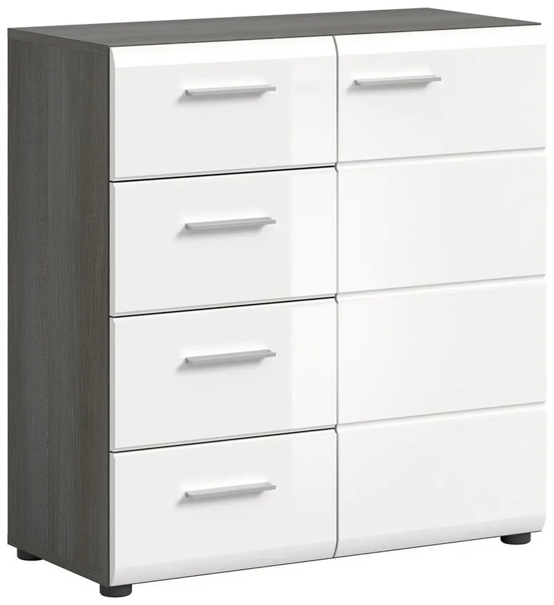 xonox.home Kommode, Weiß Hochglanz Rauchsilber Melamin Modern 80x85x37 cm, Grau, – Produktbild 2 von 4