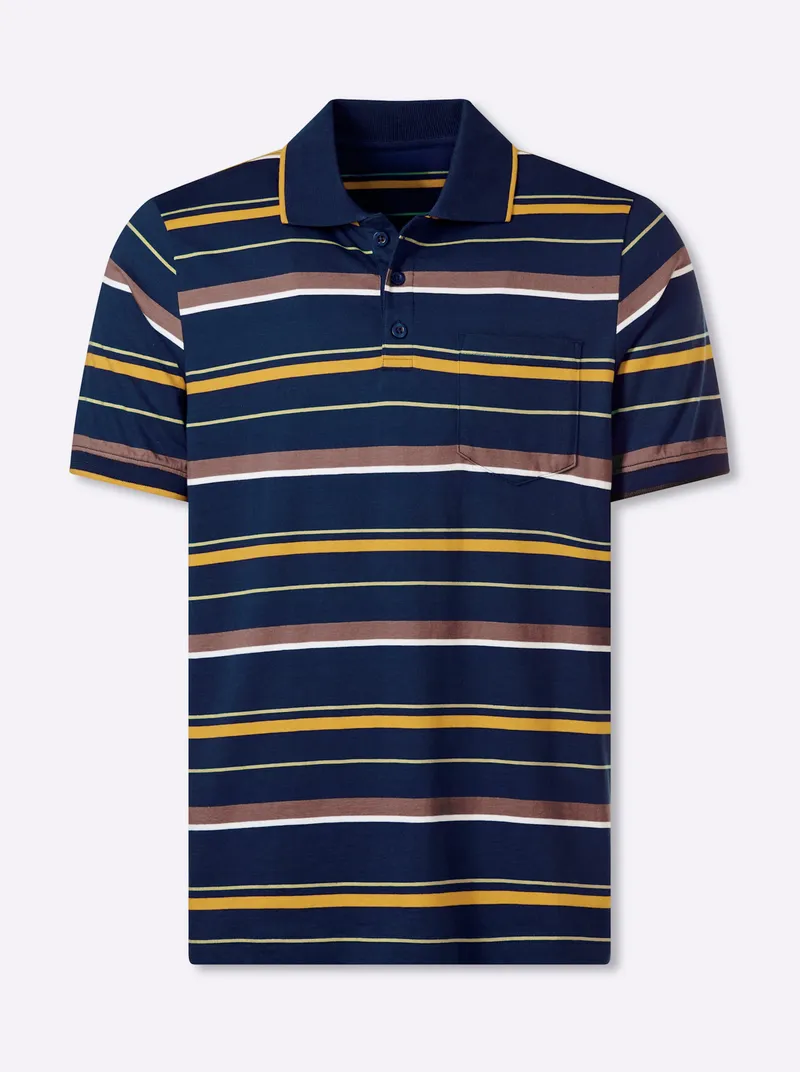 marco donati Kurzarmshirt dunkelblau-ocker-gestreift, Dunkelblau-ocker-gestreift, – Produktbild 1 von 1