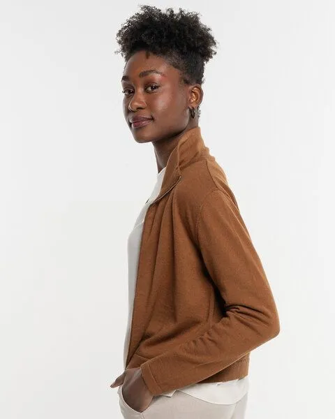 Alma & Lovis Alma & Lovis Legere Zip-Jacke aus softem Bio-Baumwoll-/Woll-Mix | Cot-Wool Kurzjacke, Cinnamon (hellbraun), – Produktbild 3 von 4