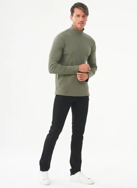 ORGANICATION ORGANICATION Geripptes Langarmshirt aus Bio-Baumwolle mit Rollkragen, Khaki, – Produktbild 2 von 4