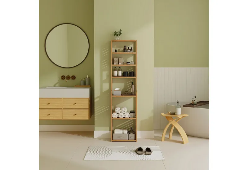 en.casa Standregal, »Forssa« Badregal Bambus Küchenregal 165 x 42 x 28 cm Natur, Beige, – Produktbild 2 von 4