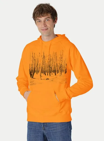 Peaces.bio - handbedruckte Biomode Peaces.bio - handbedruckte Biomode Hoodie Woodland Herren, Hellorange, – Produktbild 2 von 2