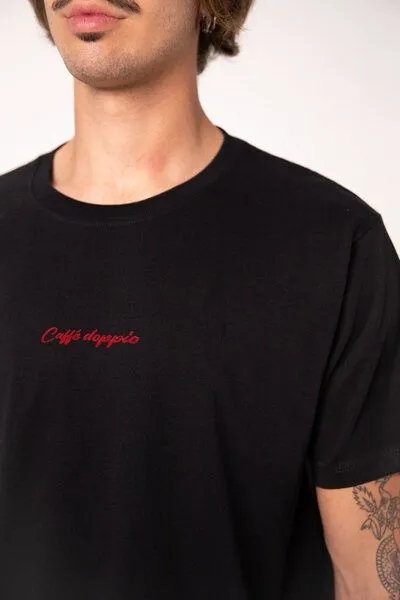 Coffee Fashion Coffee Fashion Caffé doppio | Besticktes Organic Baumwoll T-Shirt, Matt blau, – Produktbild 4 von 4