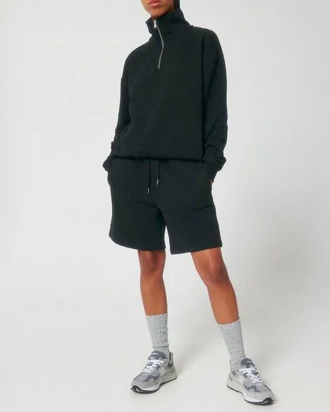 YTWOO YTWOO Oversized Sweatshirt mit kurzem Reißverschluss aus reiner Bio-Baumwolle; Unisex Troyer, Schwarz, – Produktbild 3 von 4