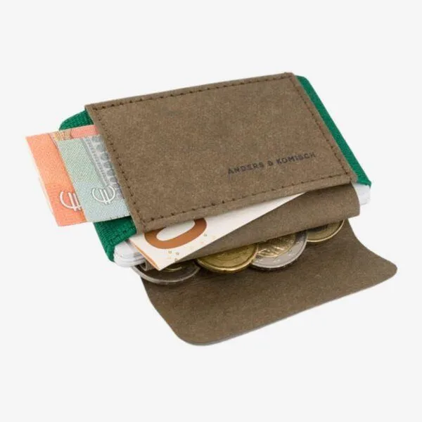 ANDERS & KOMISCH ANDERS & KOMISCH Mini Pro Slim Wallet mit Münzfach - Kleines smarte Portemonnaie Braun, Grün, – Produktbild 3 von 4