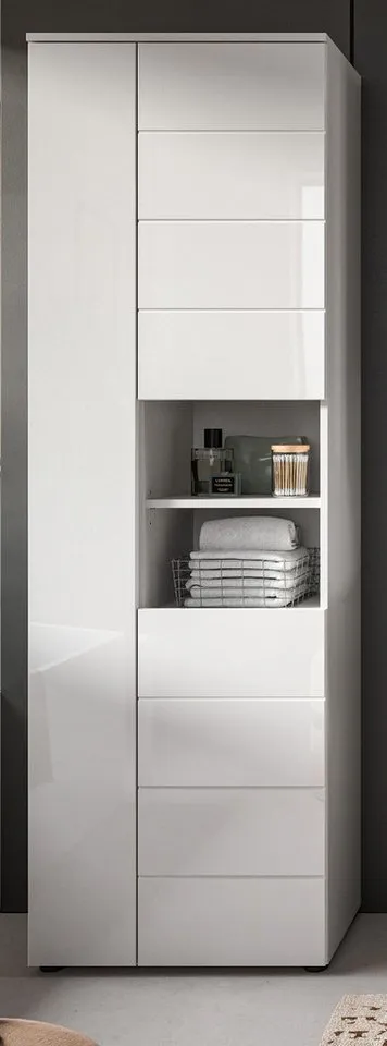 Inn.Furn Hochschrank Larik (Badschrank in weiß Hochglanz, 3-türig, 60 x 190 cm) mit 11 Fächern, Weiß, – Produktbild 3 von 5